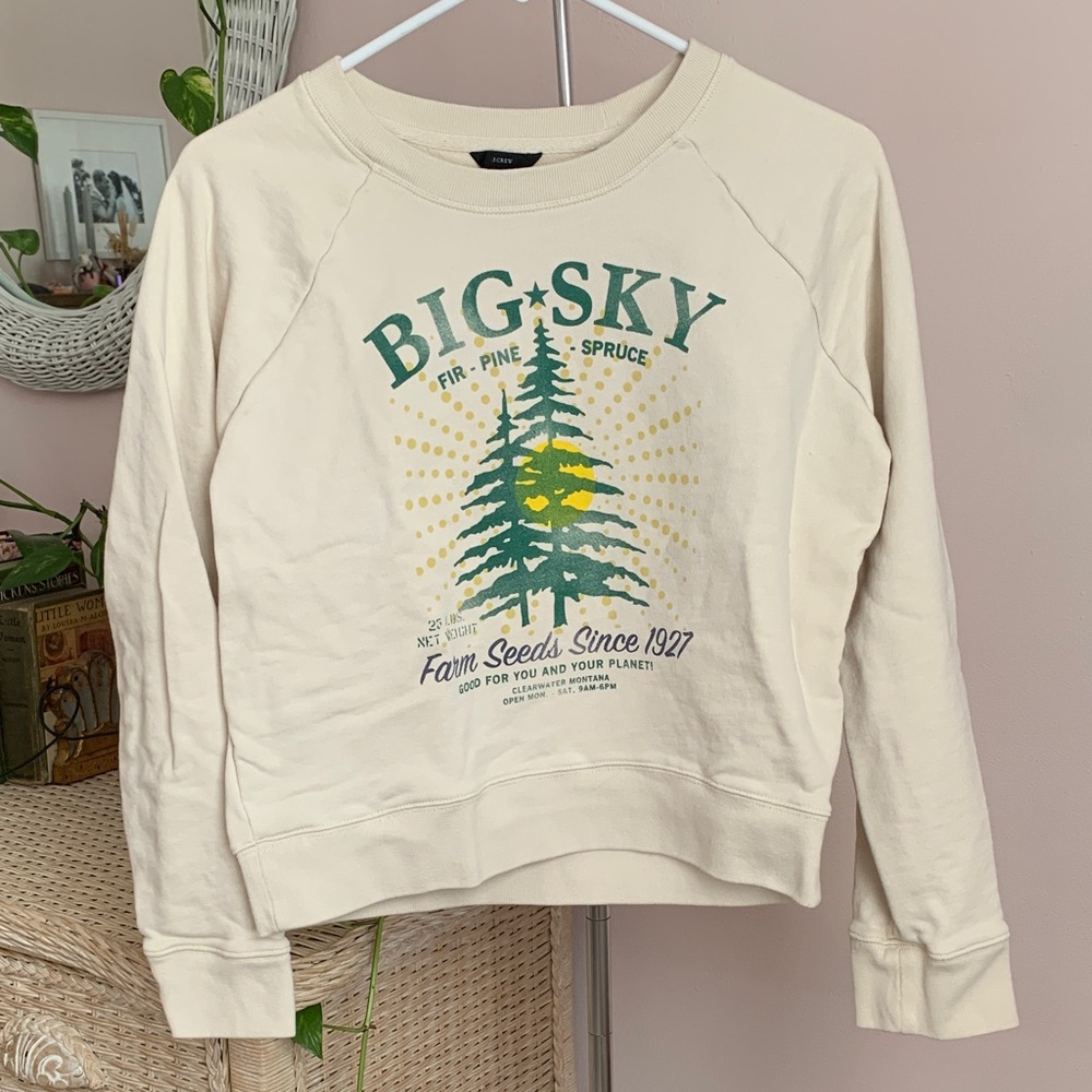 J. Crew Cream Sweatshirt with Green Graphic